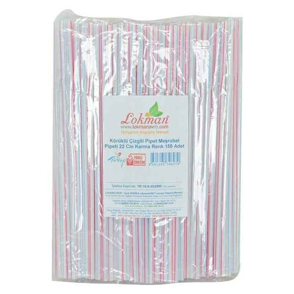 Körüklü Çizgili Pipet Ayran Kola Meşrubat Pipeti 22 Cm Karma Renk 150 Adet Paket - Oem458-10707 - Görsel 4
