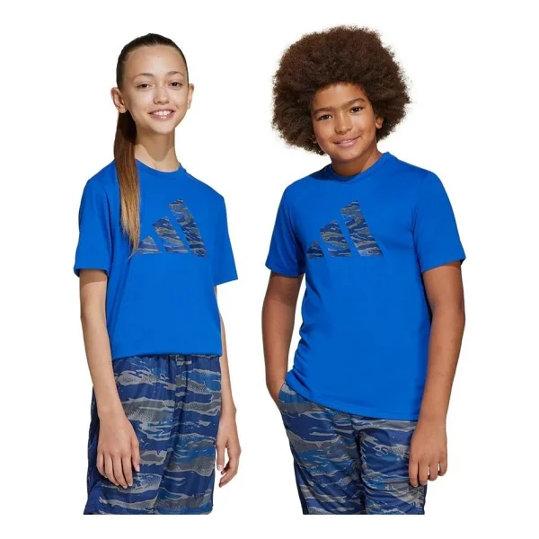 Adidas Train Essentials Camo-Print Jı6109 Mavi Kısa Kollu Bisiklet Yaka Çocuk Tişört - Görsel 8