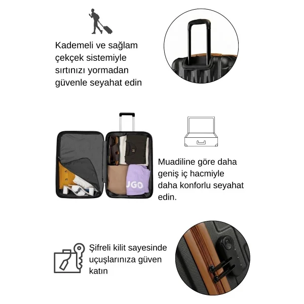 Louisiana Polo 1167 Abs Kabin + Büyük Boy Siyah Taba 2'li Valiz Seti - Görsel 6