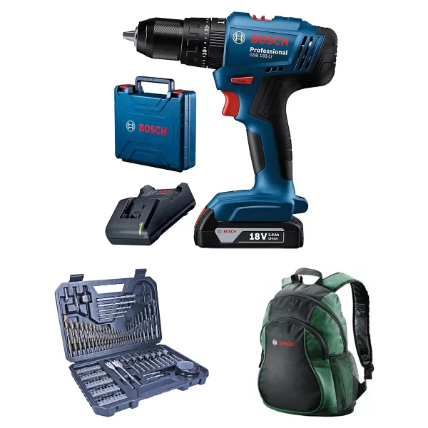 Bosch Professional GSB 183 Tek Akülü 2 Ah Darbeli Matkap Şarjlı + V-Line 103 Parça Karışık Aksesuar Seti+ Bosch Sırt Çantası - Görsel 6