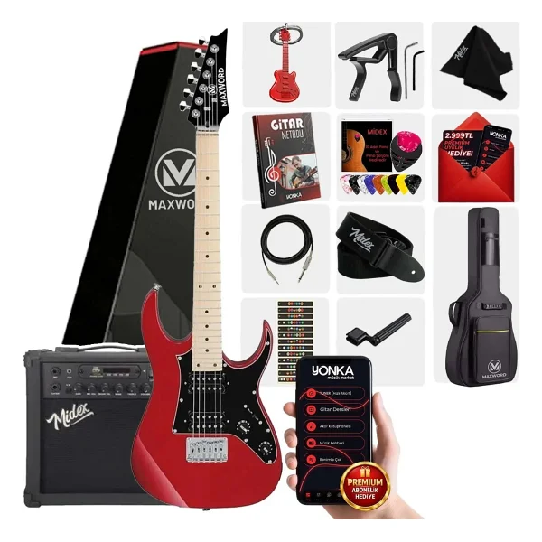 Maxword De-150bl-25amp Maple Klavye Hh Yüksek Kaliteli 25w Amfili Elektro Gitar Seti - Görsel 7