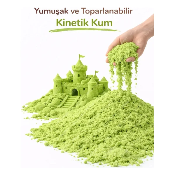 Heroes Kinetik Kum 1000 Gr Eğlenceli Ve Eğitici Oyun Hamuru Yumuşak Ve Kolay Temizlenir - Yeşil - Görsel 2
