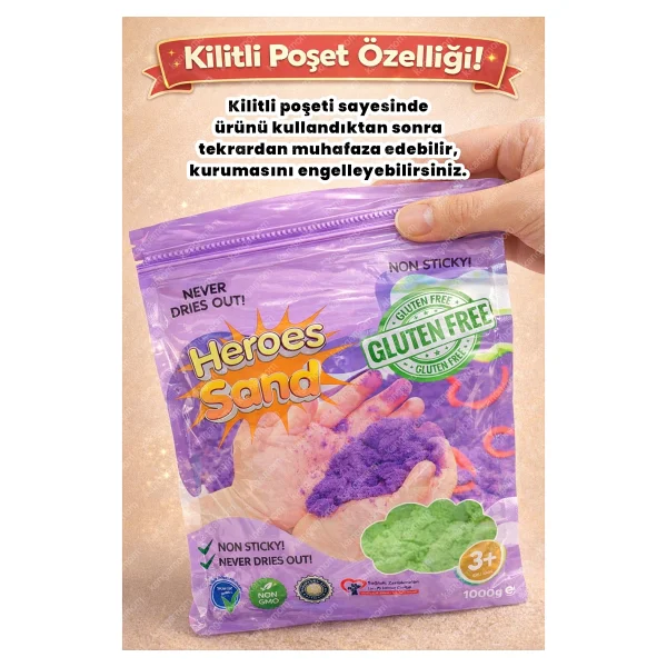 Heroes Kinetik Kum 1000 Gr Eğlenceli Ve Eğitici Oyun Hamuru Yumuşak Ve Kolay Temizlenir - Yeşil - Görsel 6