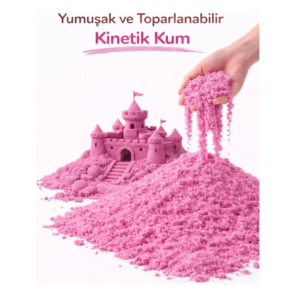 Heroes 1 Kg Kinetik Kum - Akışkan Ve Dağılmayan Eğitici Oyun Kumu Standart Paket - Pembe - Görsel 2