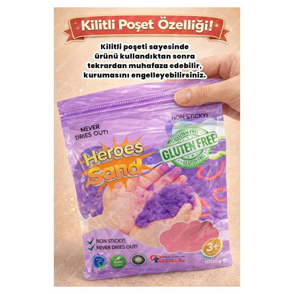 Heroes 1 Kg Kinetik Kum - Akışkan Ve Dağılmayan Eğitici Oyun Kumu Standart Paket - Pembe - Görsel 6