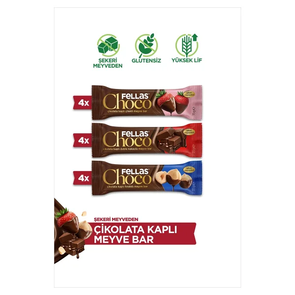 Fellas Choco - Çikolata Kaplı Meyve Bar (35 G) - Karma Kutu (3 X 4) 12 Adet - 12 X 35 G - Görsel 6