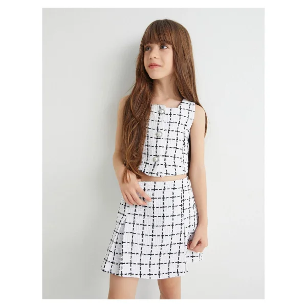 Koton Crop Tüvit Bluz Kolsuz İnci Düğme Detaylı - Görsel 2