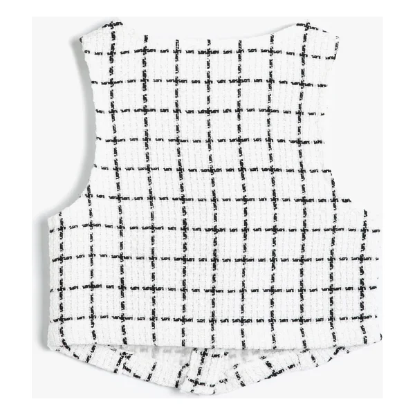 Koton Crop Tüvit Bluz Kolsuz İnci Düğme Detaylı - Görsel 4
