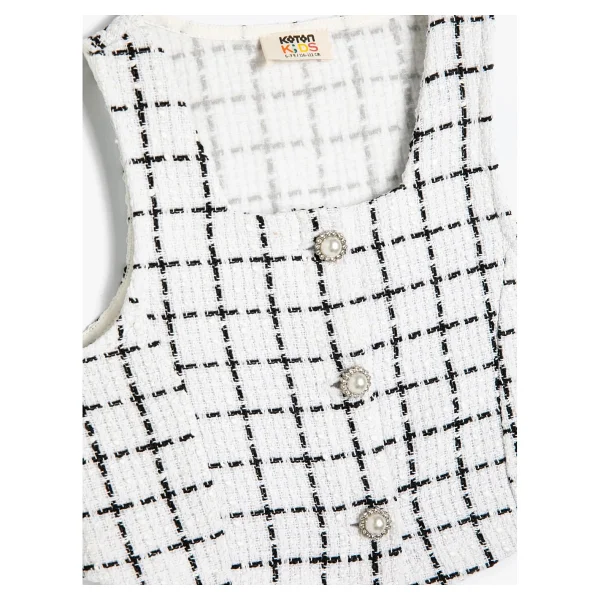 Koton Crop Tüvit Bluz Kolsuz İnci Düğme Detaylı - Görsel 5