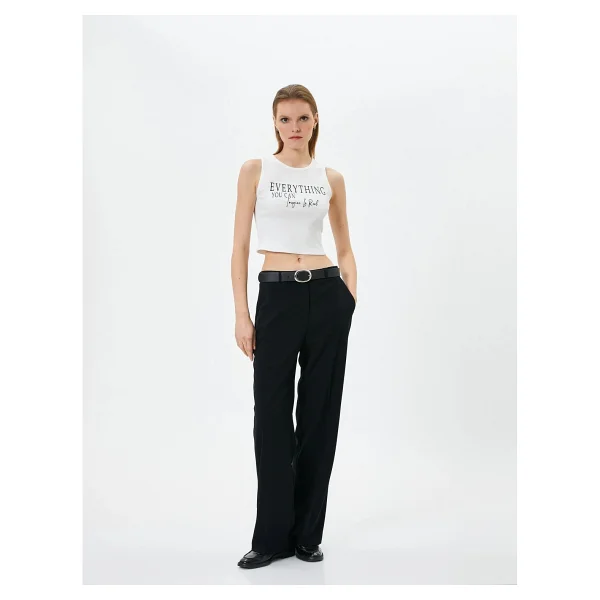 Koton Halter Yaka Atlet Crop Slogan Baskılı Pamuklu - Beyaz - Görsel 2