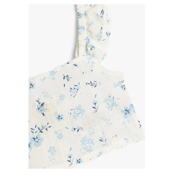 Koton Pamuklu Kare Yaka Fırfır Detaylı Çiçek Desenli Crop Bluz - Ekru - 4 - 5 Yaş - Görsel 3