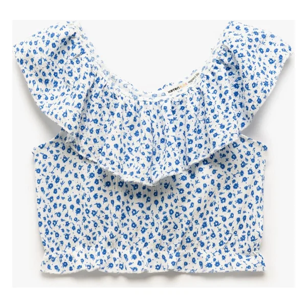 Koton Fırfır Detaylı Kolsuz Çiçekli Crop Bluz - Beyaz - 6 - 7 Yaş - Görsel 4