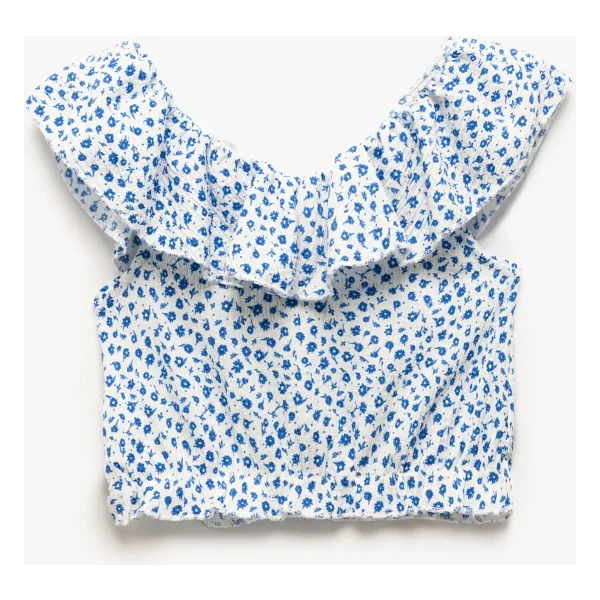 Koton Fırfır Detaylı Kolsuz Çiçekli Crop Bluz - Beyaz - 6 - 7 Yaş - Görsel 2