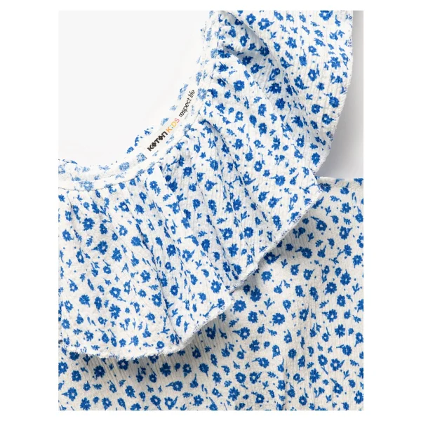 Koton Fırfır Detaylı Kolsuz Çiçekli Crop Bluz - Beyaz - 6 - 7 Yaş - Görsel 3