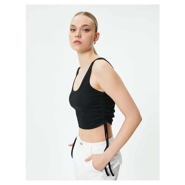 Koton Crop Atlet Yanları Büzgülü Ribanalı U Yaka - Siyah - XL - Görsel 7