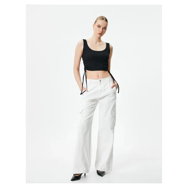 Koton Crop Atlet Yanları Büzgülü Ribanalı U Yaka - Siyah - XL - Görsel 2