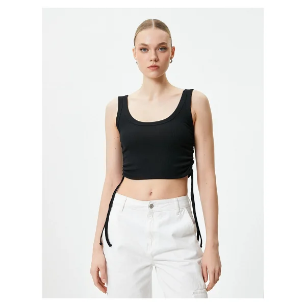 Koton Crop Atlet Yanları Büzgülü Ribanalı U Yaka - Siyah - XL - Görsel 3