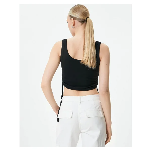 Koton Crop Atlet Yanları Büzgülü Ribanalı U Yaka - Siyah - XL - Görsel 4