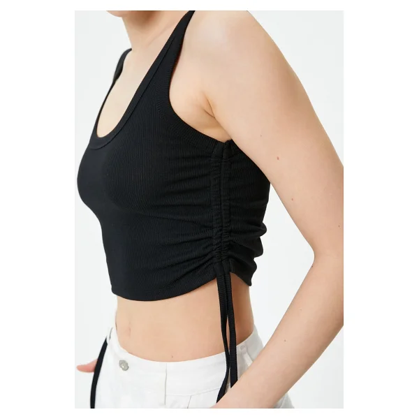 Koton Crop Atlet Yanları Büzgülü Ribanalı U Yaka - Siyah - XL - Görsel 5