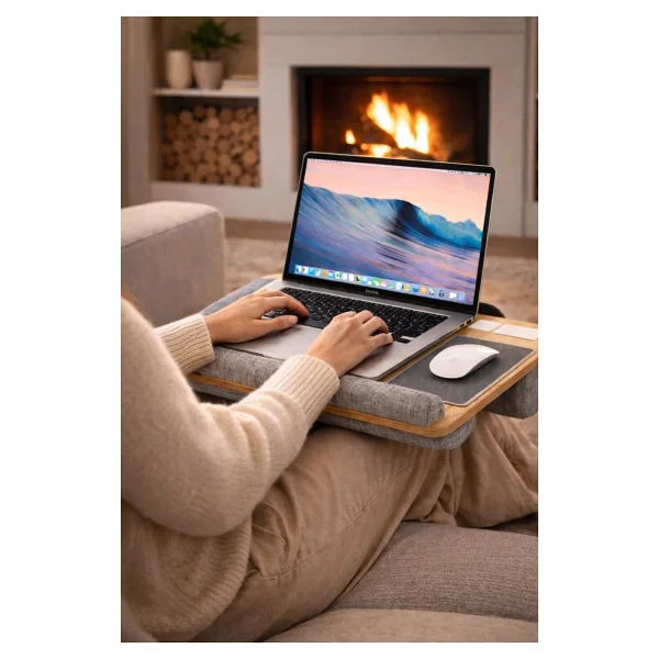 Hodbehod Portatif Laptop Sehpası Tablet Bölmeli Yastıklı Notebook Masası - Y: 24 Cm D: 35 Cm G: 55 Cm - Meşe - Görsel 2