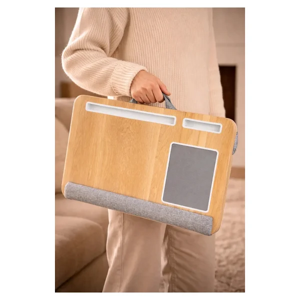 Hodbehod Portatif Laptop Sehpası Tablet Bölmeli Yastıklı Notebook Masası - Y: 24 Cm D: 35 Cm G: 55 Cm - Meşe - Görsel 4