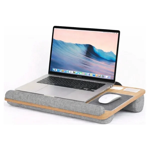 Hodbehod Portatif Laptop Sehpası Tablet Bölmeli Yastıklı Notebook Masası - Y: 24 Cm D: 35 Cm G: 55 Cm - Meşe - Görsel 5