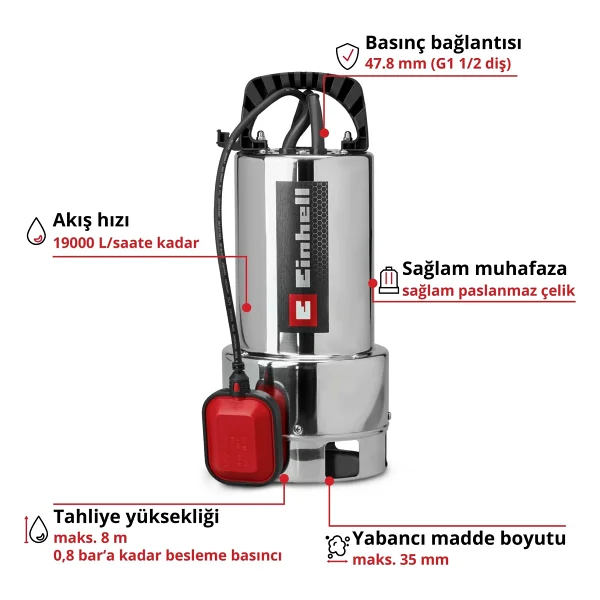 Einhell Gc-Dp 7035 N Eco Plus Kirli Su Dalgıç Pompa - Görsel 2