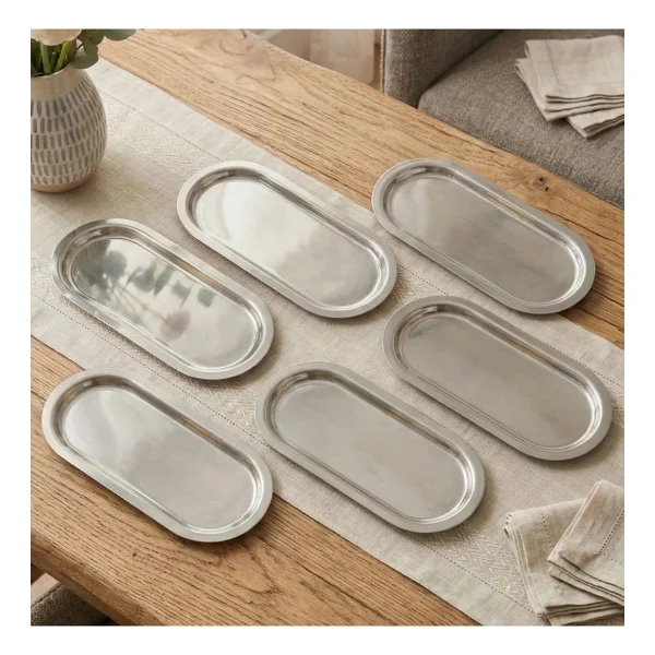 Sarkap Home 16x35 Cm 6'lı Silver Oval Sunumluk Metal Servis Tepsisi - Gümüş - Görsel 2