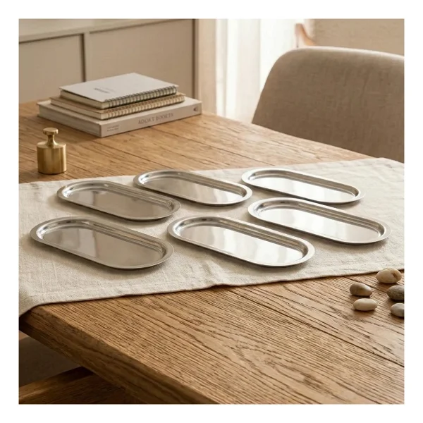 Sarkap Home 16x35 Cm 6'lı Silver Oval Sunumluk Metal Servis Tepsisi - Gümüş - Görsel 4
