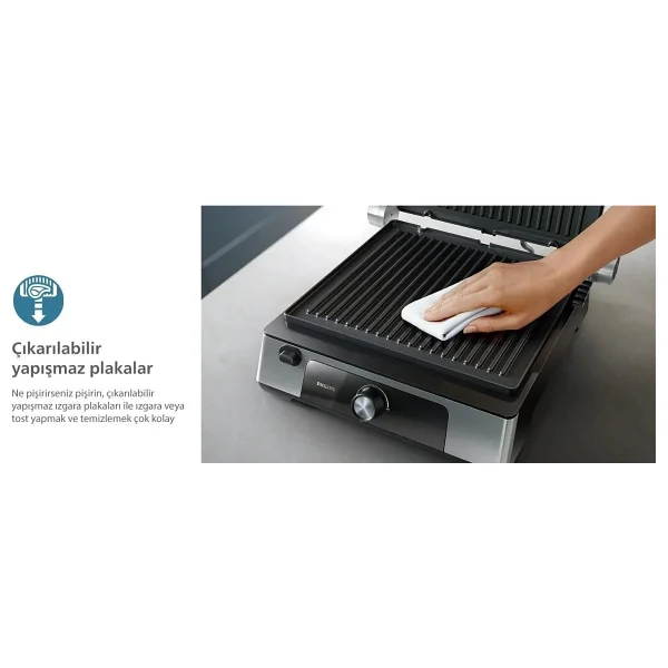 Philips Inox Versuni 5000 Serisi 2200 W Güçlü Izgara Ve Tost Makinesi Yapışmaz Plaka İle Gri Renk - Görsel 7