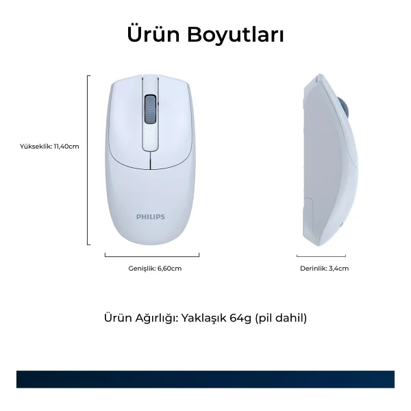 Philips Spk7398 Mavi Sessiz Optik Kablosuz Mouse - Görsel 4