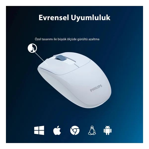 Philips Spk7398 Mavi Sessiz Optik Kablosuz Mouse - Görsel 8