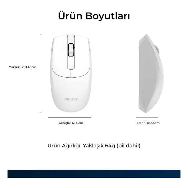 Philips Spk7398 Beyaz Sessiz Optik Kablosuz Mouse - Görsel 5