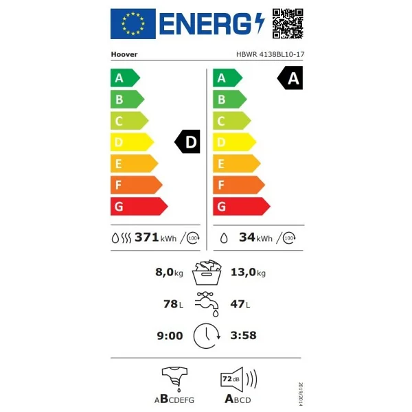 Hoover Hbwr 4138bl10-17 1400 Devir 13 / 8 Kg Kurutmalı Çamaşır Makinesi - Görsel 5