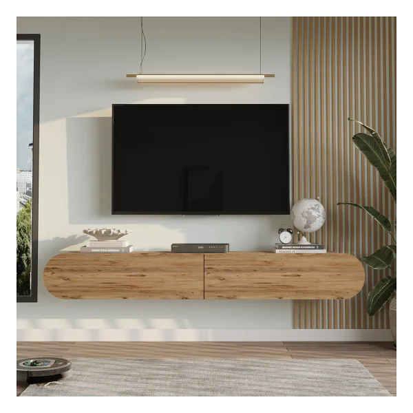Yurupa Lumos 180 Cm Oval Kapaklı TV Ünitesi Modern Duvara Monte TV Sehpası Kumsal Lum1-Co - Bej - Görsel 8