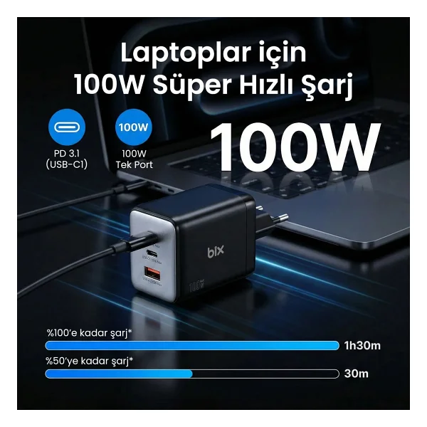 Bix Bx3p102g 100 W Hızlı Şarj Adaptörü - Görsel 4