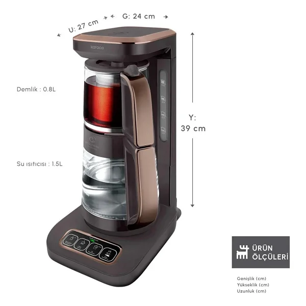 Karaca Çaysever Robotea Pro Connect 4in1 2500 W Walnut Brown Konuşan Cam Çay Makinesi - Görsel 3