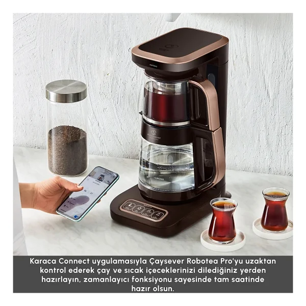 Karaca Çaysever Robotea Pro Connect 4in1 2500 W Walnut Brown Konuşan Cam Çay Makinesi - Görsel 4