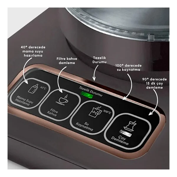 Karaca Çaysever Robotea Pro Connect 4in1 2500 W Walnut Brown Konuşan Cam Çay Makinesi - Görsel 5