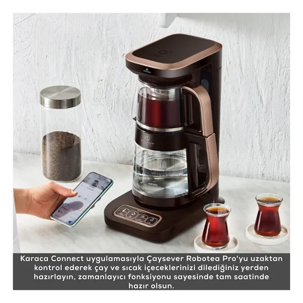 Karaca Çaysever Robotea Pro Connect 4in1 2500 W Walnut Brown Konuşan Cam Çay Makinesi - Görsel 6