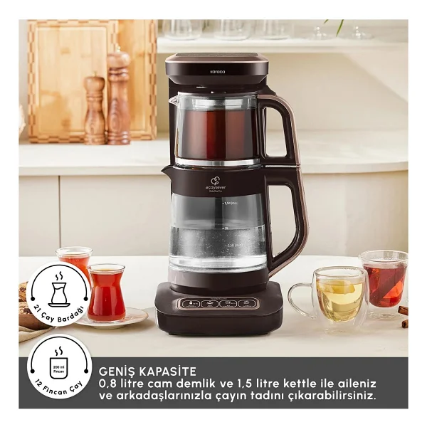 Karaca Çaysever Robotea Pro Connect 4in1 2500 W Walnut Brown Konuşan Cam Çay Makinesi - Görsel 7