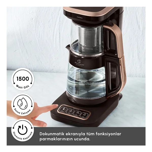 Karaca Çaysever Robotea Pro Connect 4in1 2500 W Walnut Brown Konuşan Cam Çay Makinesi - Görsel 9