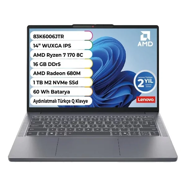 Lenovo Ideapad Slim 3 14arp10 83k6006jtr Ryzen 7 170 16 GB 1 TB SSD Radeon 680m 14" Wuxga Notebook - Görsel 8