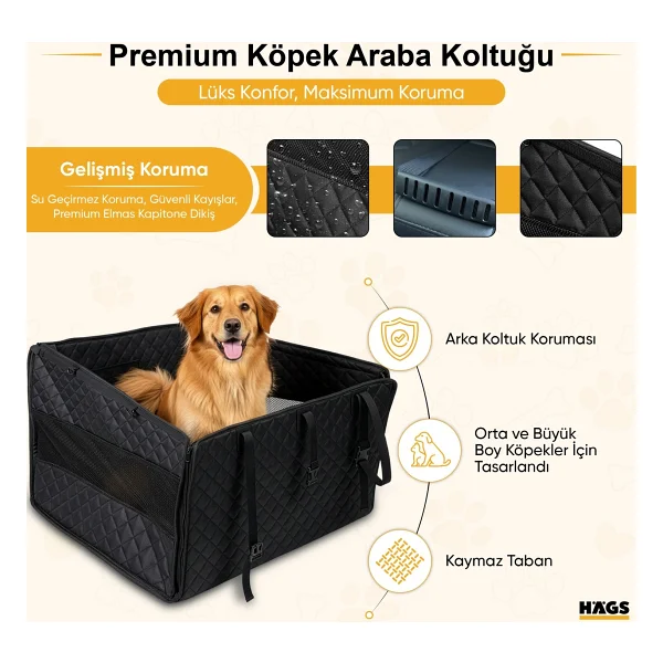 Haegs Büyük Ve Orta Köpekler Için Araba Köpek Hamağı, Evcil Hayvan Araç Içi Hamağı, Köpek Taşıma Çantası, Su Geçirmez Kumaş, Katlanabilir Evcil Hayvan Araba Koltuğu - Gri - Görsel 3