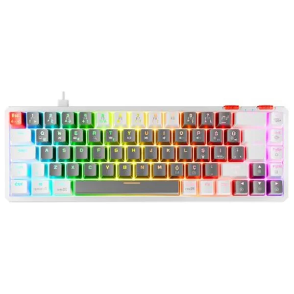 Rampage Yoru Mini Gri-Beyaz RGB Tkl Red Switch Kablolu Mekanik Oyuncu Klavyesi - Görsel 3