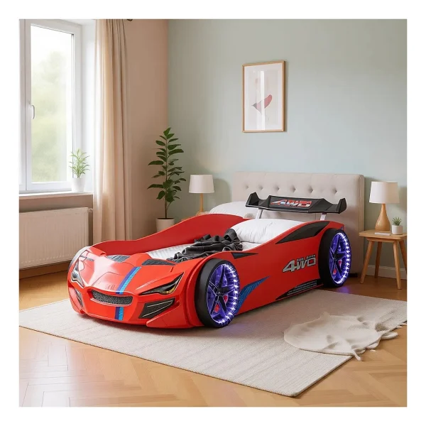 Setay Mobilya Merso Rüzgarlıklı Ledli Kırmızı 90x190 Cm Arabalı Yatak - Görsel 3