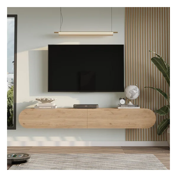 Yurupa Lumos 180 Cm Oval Kapaklı TV Ünitesi Modern Duvara Monte TV Sehpası Kumsal Lum1-Co - Bej - Görsel 10
