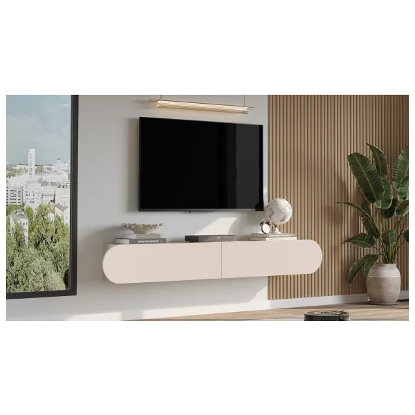 Yurupa Lumos 180 Cm Oval Kapaklı TV Ünitesi Modern Duvara Monte TV Sehpası Kumsal Lum1-Co - Bej - Görsel 3