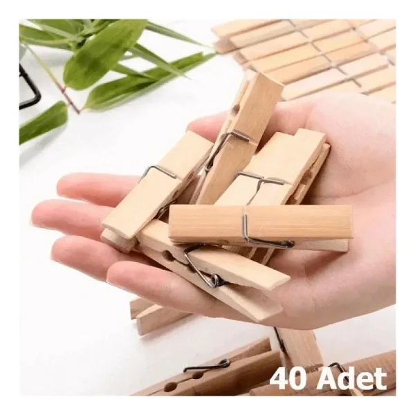 Balsa 40 Adet - Bambu Mandal, Ahşap Mandal, Tahta Mandal - Çamaşır Mandalı - Görsel 4