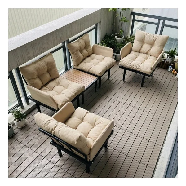 Bahçe Takımı Balkon Ve Cafe Modüler Metal Koltuk Takımı 2+1+1 Sehpalı Bej 1637 - Görsel 2